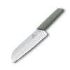Swiss Modern Colors 7.5" Granton Edge Santoku Knife In Olive Green By Victorinox