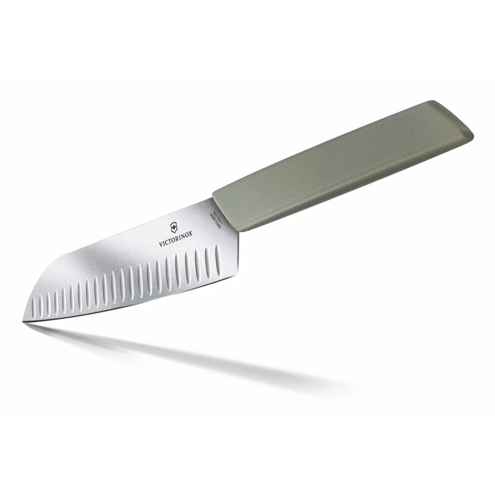 Swiss Modern Colors 7.5" Granton Edge Santoku Knife In Olive Green By Victorinox 3 Swiss Modern Colors 7.5" Granton Edge Santoku Knife In Olive Green By Victorinox - Image 3