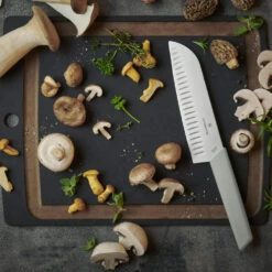 Swiss Modern Colors 7.5" Granton Edge Santoku Knife In Olive Green By Victorinox 13 Swiss Modern Colors 7.5" Granton Edge Santoku Knife In Olive Green By Victorinox -Multifunctional Tool Store VF6905617K6B Swiss Modern Colors Santoku with Mushrooms