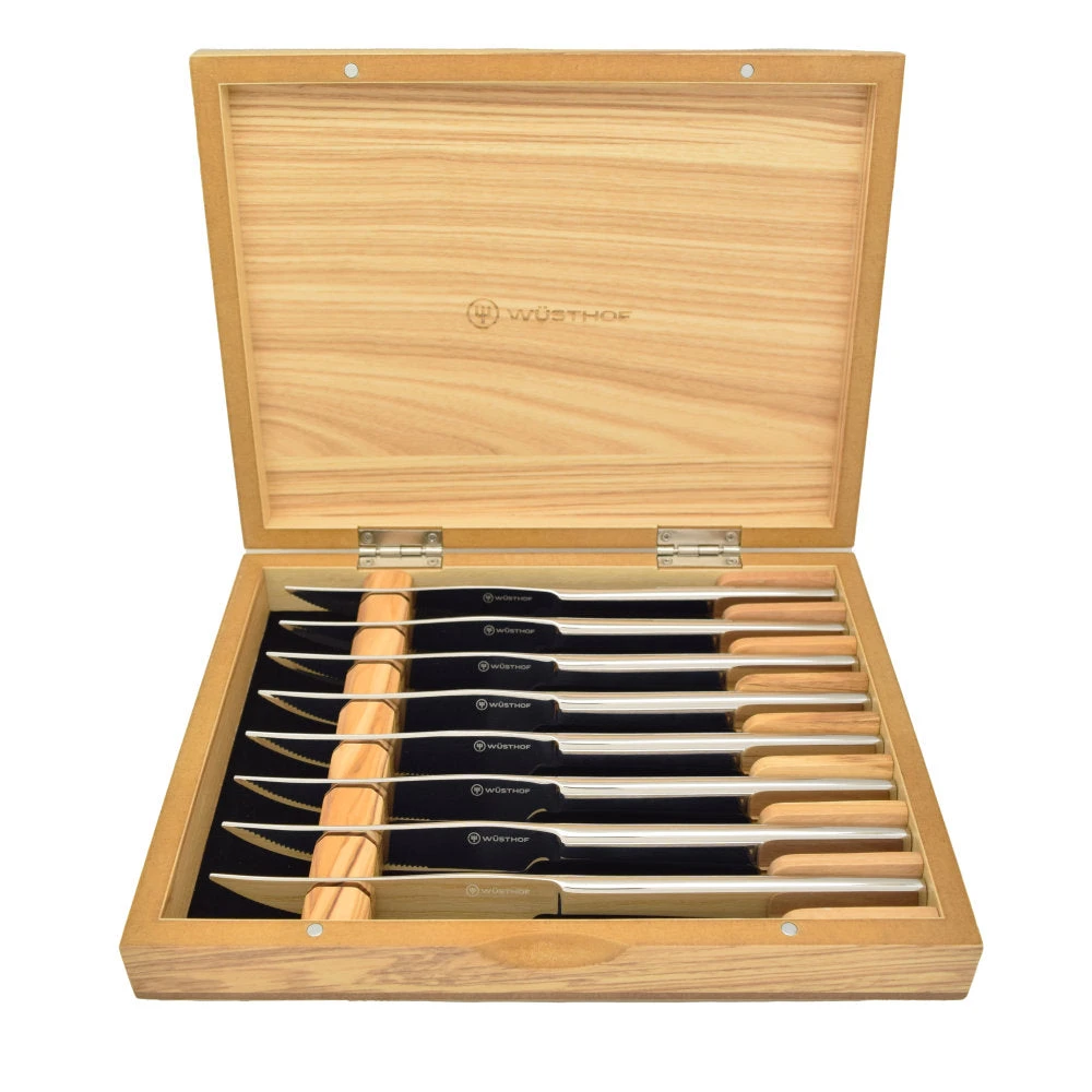 Wusthof 8-Piece Stainless Steel Steak Knife Set In Olivewood Chest 1 Wusthof 8-Piece Stainless Steel Steak Knife Set In Olivewood Chest
