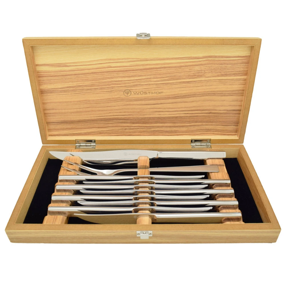 Wusthof 10-Piece Stainless Steel Steak And Carving Knife Set In Olivewood Chest 1 Wusthof 10-Piece Stainless Steel Steak And Carving Knife Set In Olivewood Chest
