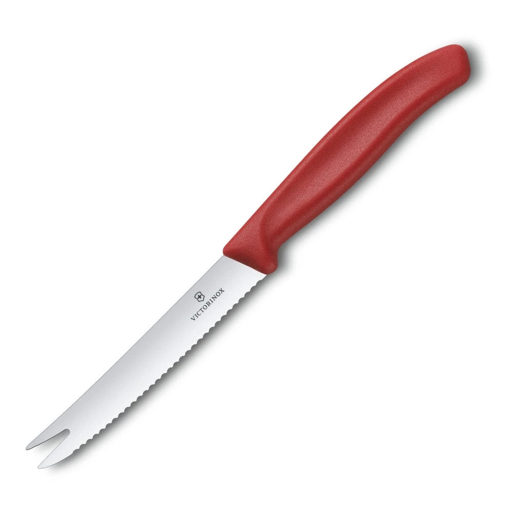 Swiss Classic Red 4.25" Fork-Tipped, Serrated Slice And Serve Knife By Victorinox 1 Swiss Classic Red 4.25" Fork-Tipped, Serrated Slice And Serve Knife By Victorinox