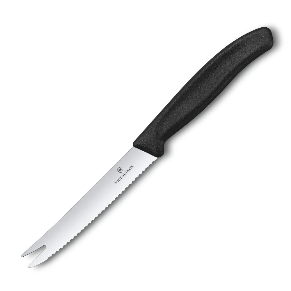 Swiss Classic Black 4.25" Fork-Tipped, Serrated Slice And Serve Knife By Victorinox 1 Swiss Classic Black 4.25" Fork-Tipped, Serrated Slice And Serve Knife By Victorinox